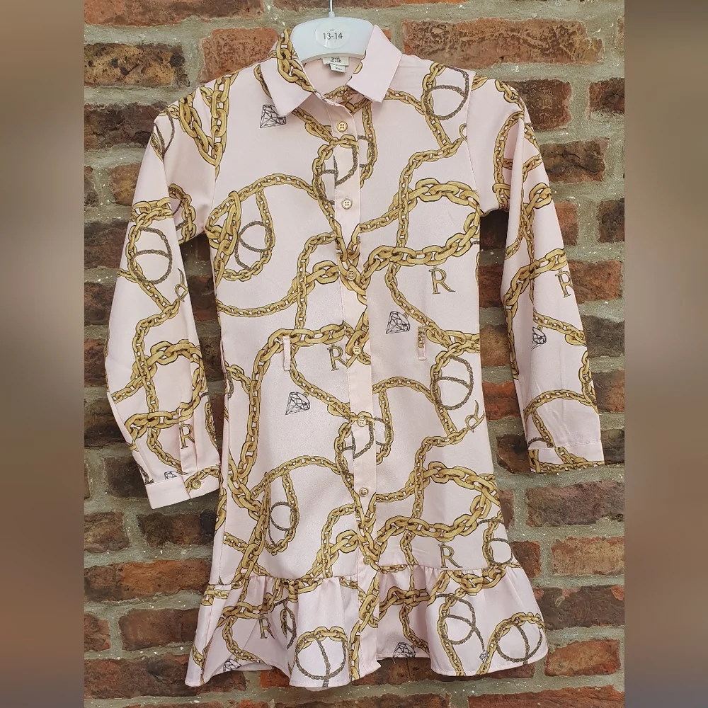 River Island chain print satin shirt dress pale pink 9yrs Ex Con - Picture 1 of 5